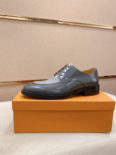 LV Grey calfskin Leather Shoes-LV Man Business Leather Shoes
